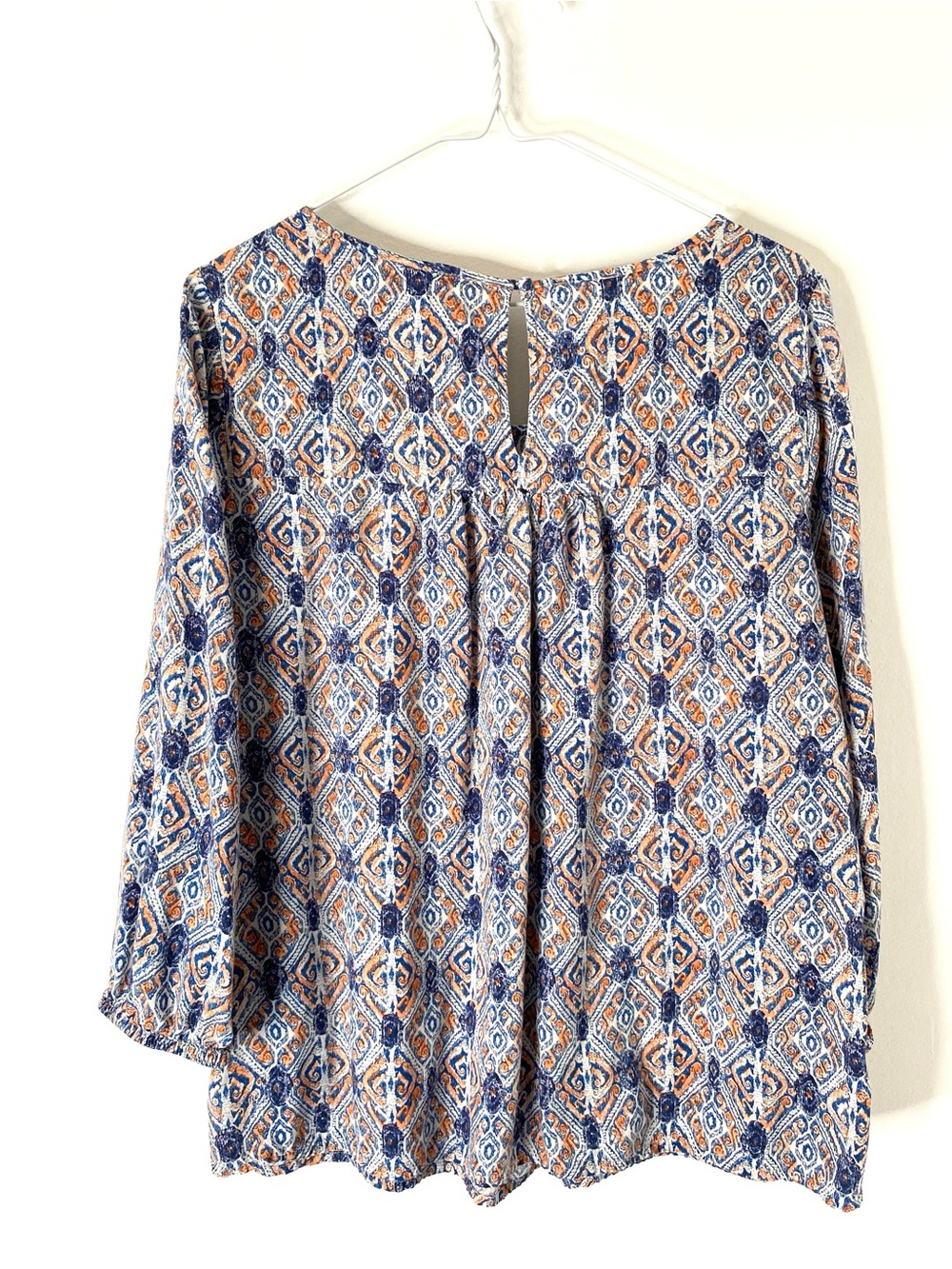 Lucky Brand Boho Peasant Blouse Blue Orange Medallion Print Rayon Top - Picture 4 of 7